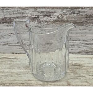 Vintage Crystal Clear Glass Creamer Columns Diamond Point Square Handle 1970